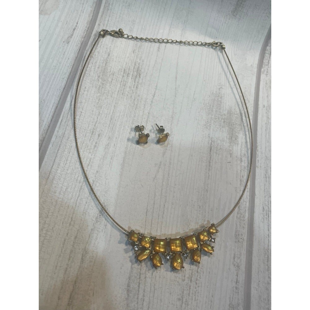18" SAQ Avon Bali Bliss Necklace/Earrings Faux Citrine Faceted Lucite Yellow